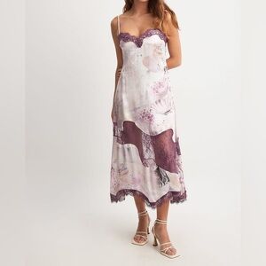 Na-kd Sculpture Collage Print Lace Detail Midi Dress